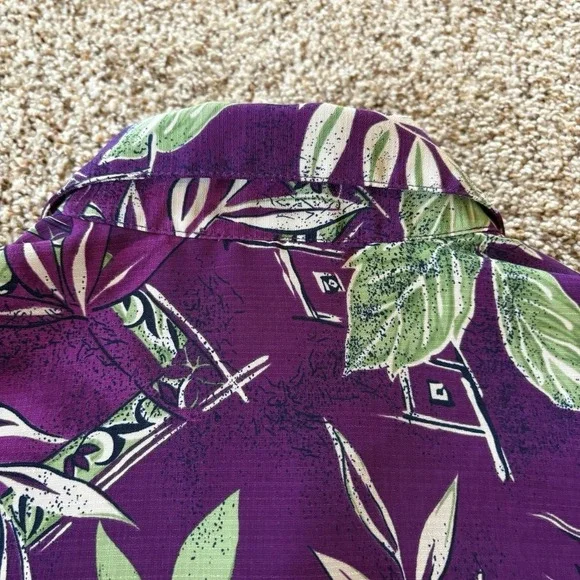Vintage Allison Daley Purple Tropical Button Front Blouse Size 16 Shoulder Pads - Picture 8 of 11